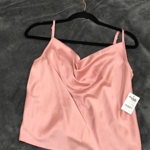 Pink satin scoop neck spaghetti strap top